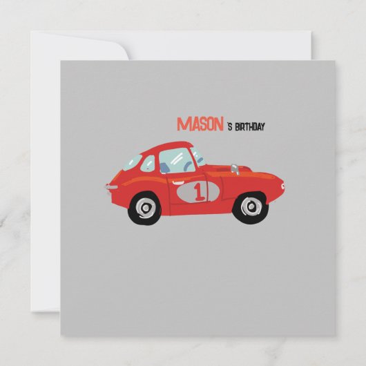 車をテーマにした最初の誕生日パーティーの招待状 セーブザデート (裏面)
