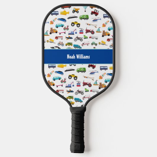 車を動かす小さな男の子の事子供の名前 ピックルボールラケット (裏面)