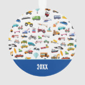 車を動かす男の子のモノ子供のクリスマス オーナメント (裏面)