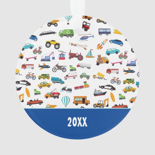 車を動かす男の子のモノ子供のクリスマス オーナメント (裏面)