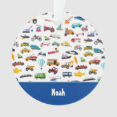 車を動かす男の子のモノ子供のクリスマス オーナメント (正面)