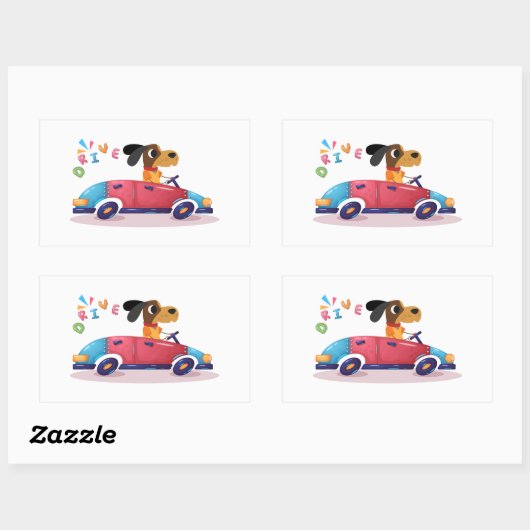 車を運転している犬 長方形シール (シート)