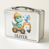 車を運転する可愛いトレックス建築 メタルランチボックス (裏面)