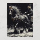 車を黒く引っ張る馬と金ゴールド ポストカード (正面)