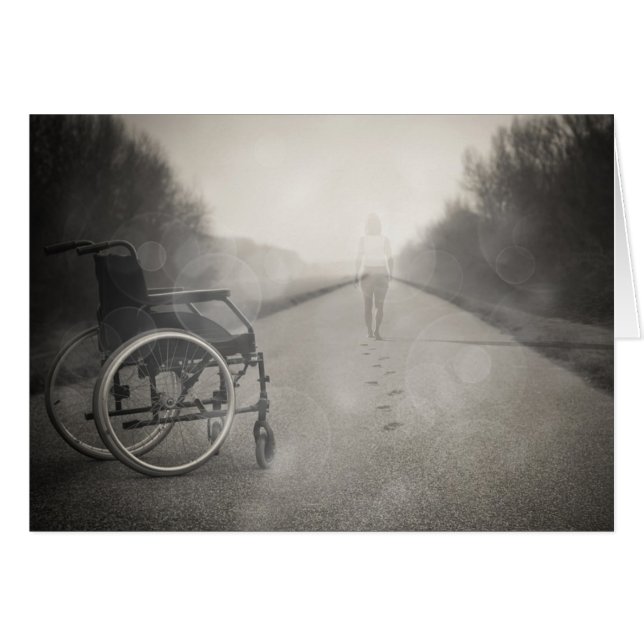 車イス与えカードから出る「Never Up」 (正面横)