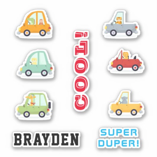 車カッコいいとトラックの少年の動物 シール (正面)