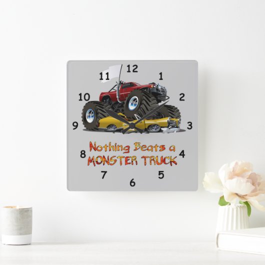 車カッコいいのスケッチを押し潰す怪物トラック スクエア壁時計 (ホーム)