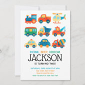 車カラフル輸送誕生日写真 招待状 (正面)