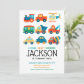 車カラフル輸送誕生日写真 招待状 (スタンド正面)