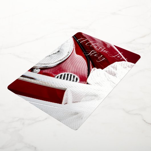 車クラシックと愛の物語の赤い白結婚色 箔招待状 (回転した状態)