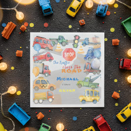 車ストップ車の男の子の誕生日を閉じるトラフィック スタンダードランチョンナプキン