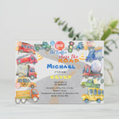 車ストップ車の男の子の誕生日を閉じるトラフィック 招待状 (スタンド正面)