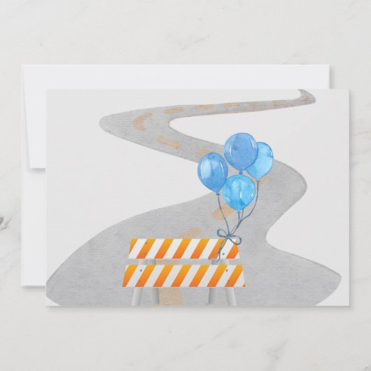 車ストップ車の男の子の誕生日を閉じるトラフィック 招待状 (裏面)