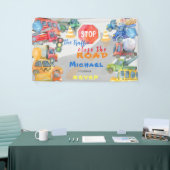 車ストップ車の男の子の誕生日を閉じるトラフィック 横断幕 (トレードショー)