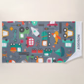 車トラックの子どもパタパーソナライズされたーン ビーチタオル (正面)