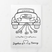 車パーソナライズされた結婚のたった今結婚しました 三つ折りカード (カバー)