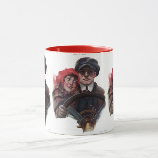 車ロマンクラシックティックヴィンテージ冬イラストレーション マグカップ (中央)