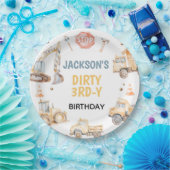 車両イエロー建築ダーティ3rdy誕生日 ペーパープレート (パーティー)