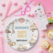 車両イエロー建築ダーティ3rdy誕生日 ペーパープレート (パーティー)