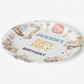 車両イエロー建築ダーティ3rdy誕生日 ペーパープレート (アングル)