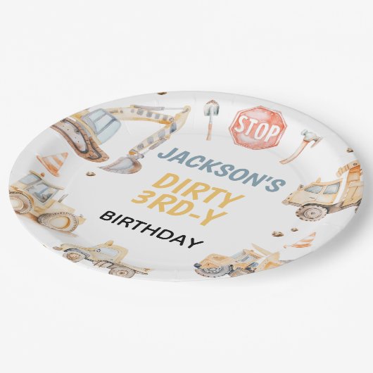 車両イエロー建築ダーティ3rdy誕生日 ペーパープレート (アングル)