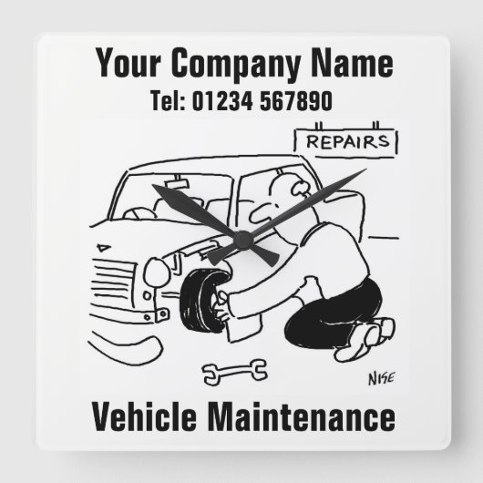 車両整備 スクエア壁時計 (正面)