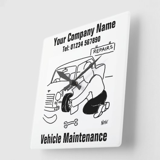 車両整備 スクエア壁時計 (傾斜)