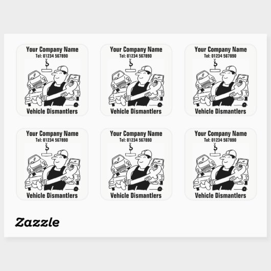 車両解体業者のビジネスティッカー スクエアシール (シート)