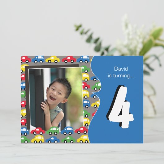車及びトラック|の男の子の誕生日のパーティの招待状 招待状 (スタンド正面)