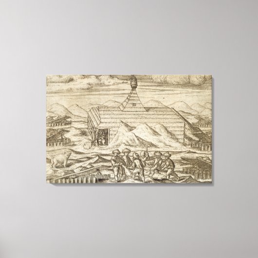 車室内で熊を殺し、皮を剥ぐ乗組員 キャンバスプリント (正面)