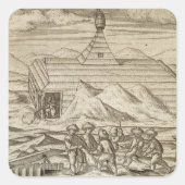 車室内で熊を殺し、皮を剥ぐ乗組員 スクエアシール (正面)