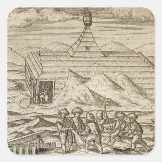 車室内で熊を殺し、皮を剥ぐ乗組員 スクエアシール (正面)