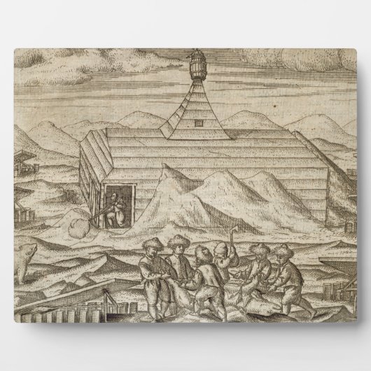 車室内で熊を殺し、皮を剥ぐ乗組員 フォトプラーク (正面)