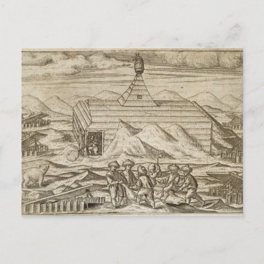 車室内で熊を殺し、皮を剥ぐ乗組員 ポストカード (正面)