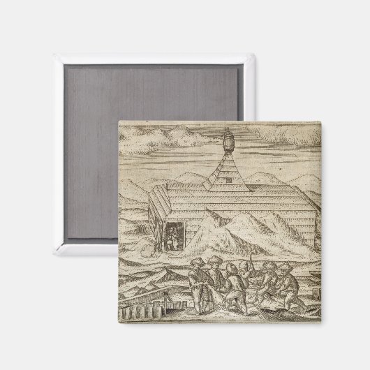 車室内で熊を殺し、皮を剥ぐ乗組員 マグネット (正面/裏面)