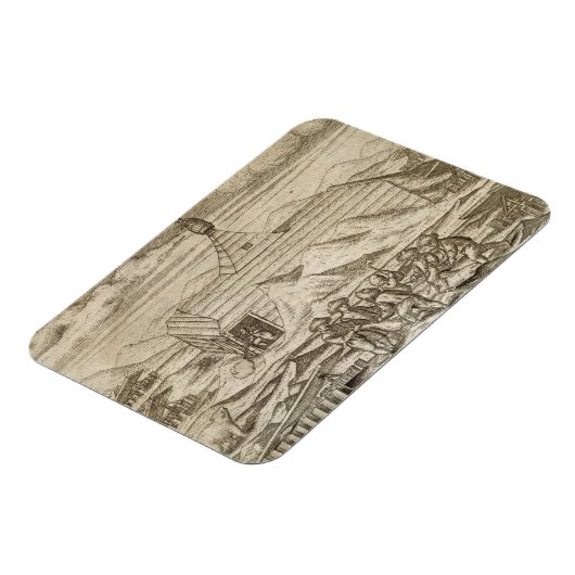 車室内で熊を殺し、皮を剥ぐ乗組員 マグネット (左側)