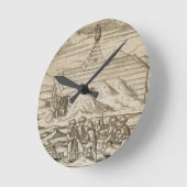 車室内で熊を殺し、皮を剥ぐ乗組員 ラウンド壁時計 (傾斜)