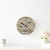 車室内で熊を殺し、皮を剥ぐ乗組員 ラウンド壁時計 (ホーム)