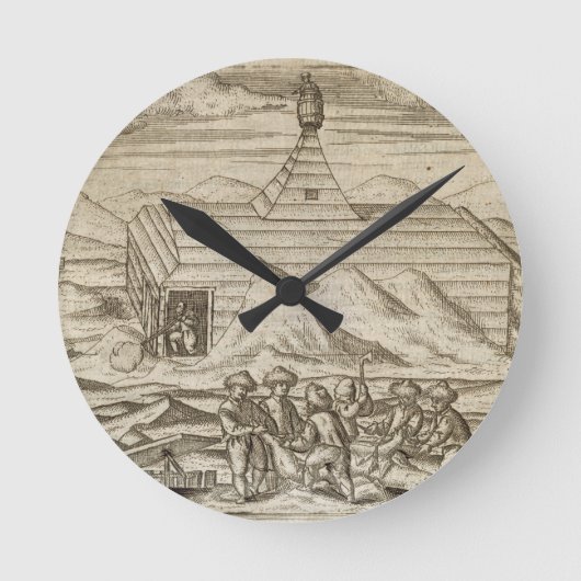 車室内で熊を殺し、皮を剥ぐ乗組員 ラウンド壁時計 (正面)