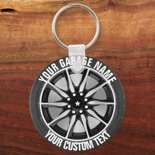 車庫又は自動車修理所有者の鋼上の車の車輪 キーホルダー (正面)
