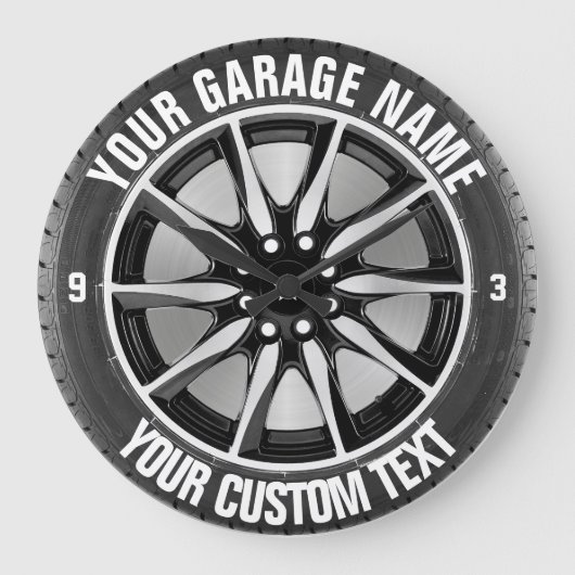 車庫又は自動車修理所有者の鋼上の車の車輪 ラージ壁時計 (正面)