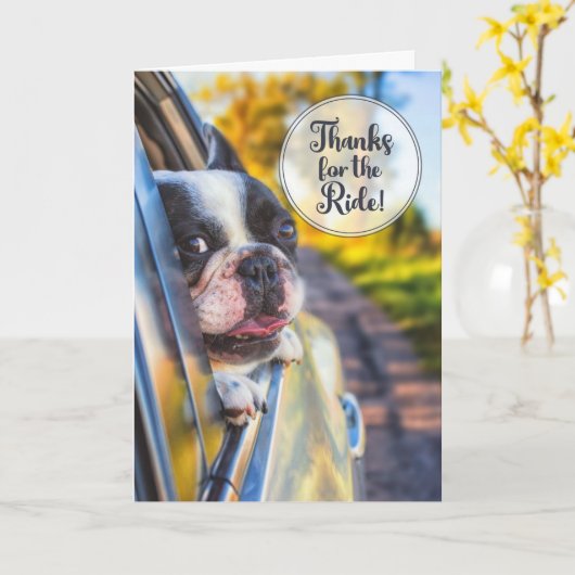 車感謝していの窓にかわいい犬に カード (黄色い花)