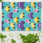 車数々のの模様 キッチンタオル (折り畳み)