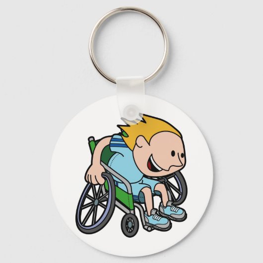 車椅子でレースをする少年 キーホルダー (正面)