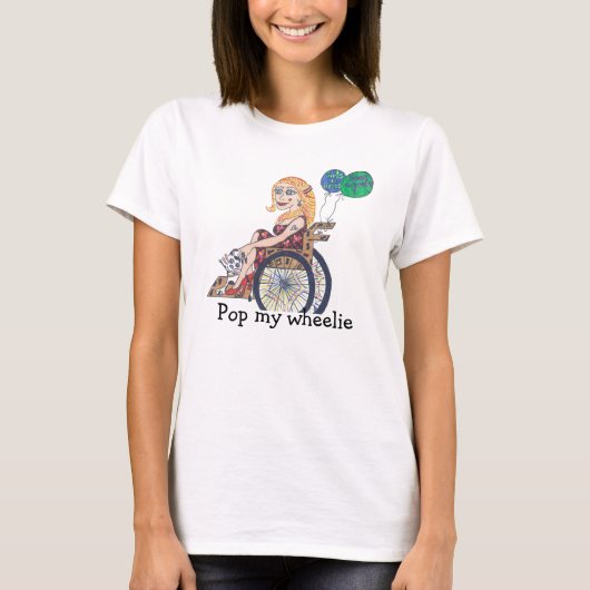 車椅子に乗ったラモーアの女の子が行ポップ・アートのく Tシャツ (正面)