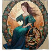 車椅子に乗った女性が嬉しそうに踊る シャワーカーテン (正面)