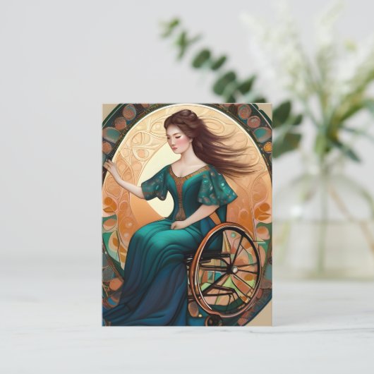 車椅子に乗った女性が嬉しそうに踊る ポストカード (スタンド正面)