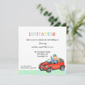 車犬の運転者の男の子の誕生日のパーティの招待状 招待状 (スタンド正面)