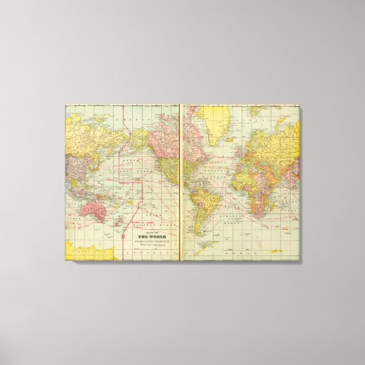車線のある世界地図 キャンバスプリント (正面)