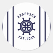 車航海の車とネイビーブルー海ストライプの事船 ラウンドシール (正面)